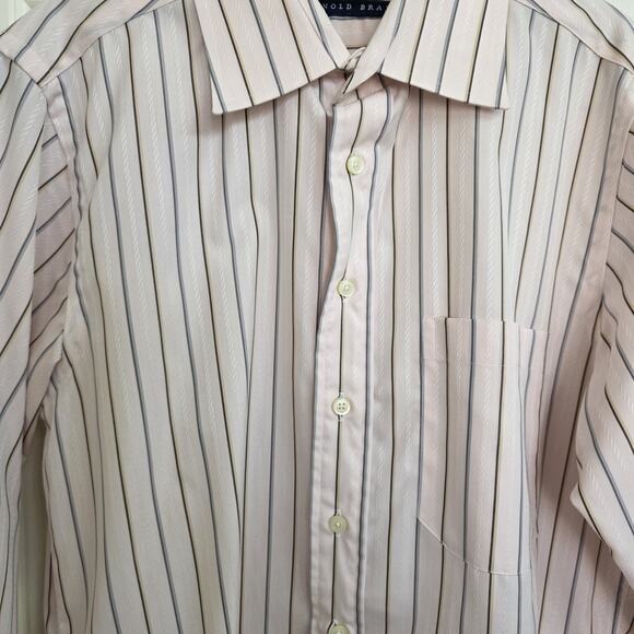 Arnold Brant Men’s Striped Dress Shirt Luxury Cotton Tailored Button-Up Size 15 - Picture 4 of 9